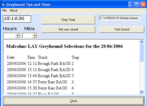 Greyhound timer and tips